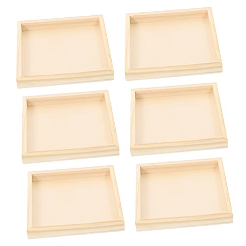 PRETYZOOM 6pcs Unfinished Wood Serving Tray Wood Trays for Crafts Square Serving Tray Puzzle Dishes for Wood Canvas Boards for Hexahedron Painting PRETYZOOM