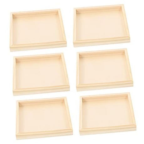 PRETYZOOM 6pcs Unfinished Wood Serving Tray Wood Trays for Crafts Square Serving Tray Puzzle Dishes for Wood Canvas Boards for Hexahedron Painting PRETYZOOM