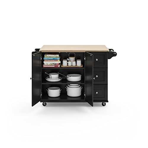 Homestyles Dolly Madison Kitchen Cart with Wood Top and Drop Leaf Breakfast Bar, Rolling Mobile Kitchen Island with Storage and Towel Rack, 54 Inch - WoodArtSupply