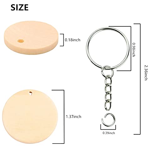 Happyay 30Pcs Natural Wood Slices, 1.5 inch Unfinished Wood Sign, Unfinished Predrilled Log Discs Wooden Circles with 30 pcs Key Rings for DIY Crafts