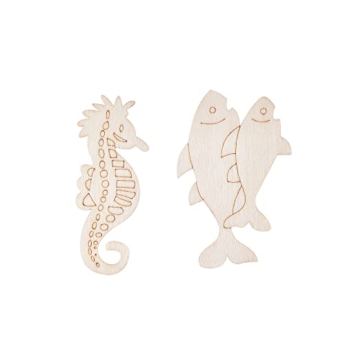 48PCS Unfinished Wood Ocean Animal Cutouts for Kids,Wooden Painting Bulk Crafts for Kids to Paint,Sea Animal Life Cutouts for Home Decoration DIY QDXATIVP