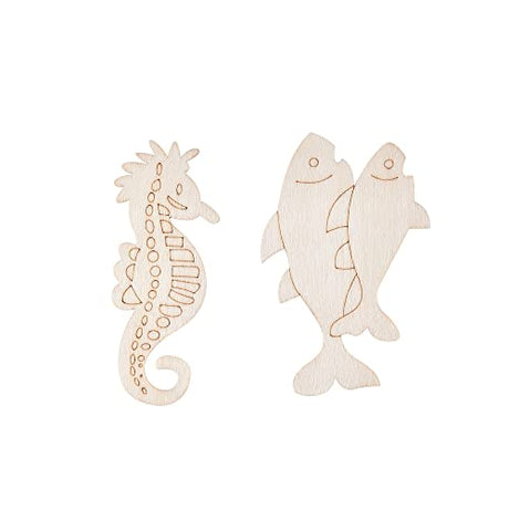 48PCS Unfinished Wood Ocean Animal Cutouts for Kids,Wooden Painting Bulk Crafts for Kids to Paint,Sea Animal Life Cutouts for Home Decoration DIY QDXATIVP