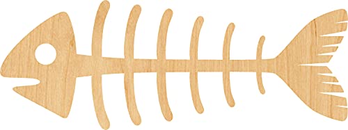 Fish Skeleton Laser Cut Out Wood Shape Craft Supply - 4 Inch Generic