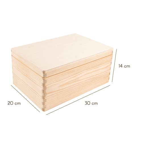 Creative Deco Large Wooden Storage Box with Hinged Lid | 11.8 x 7.87 x 5.51 inches (+-0.5) | Plain Unpainted Gift Box for Shoes Crafts Clothes Creative Deco