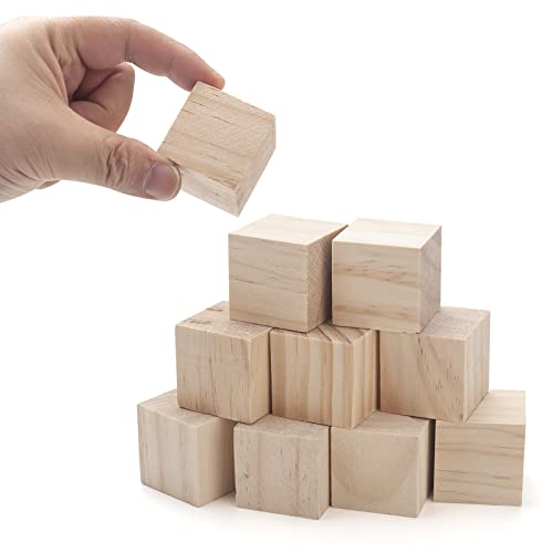 Unfinished Wooden Blocks for Crafts 1.5 inch 10PCS Natural Solid Wood Blocks for Crafting, Blank Wooden Square Blocks Large Wood Cubes for Baby Coowayze