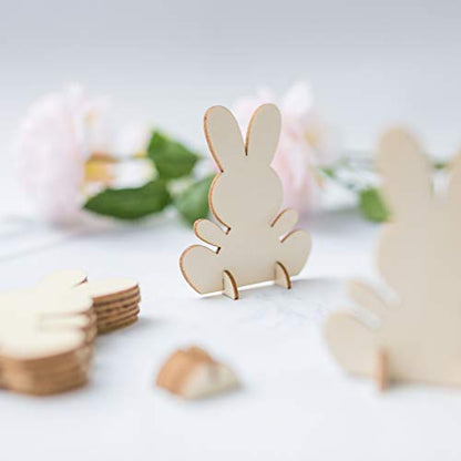 Samanter Unfinished Wooden Easter Bunny 3D Rabbit Wooden Stand Ornament Cutouts Craft for DIY Painting Table Decoration Easter Birthday Gift 10Pack