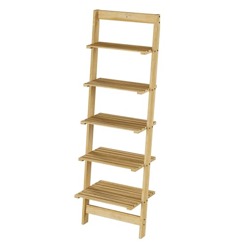 5-Tier Ladder Shelf - Wooden Narrow Leaning Bookshelf for Bedroom, Living Room, Bathroom, Kitchen, or Office Shelving - Furniture by Lavish Home Lavish Home