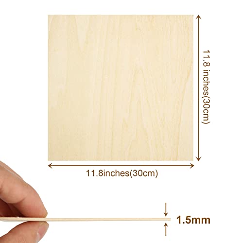 12Pcs 12x12x1/16 Basswood Sheets, Unfinished Basswood Sheets, Plywood Sheet for Arts and Crafts, Painting, Pyrography, Wood Engraving, Wood Burning,