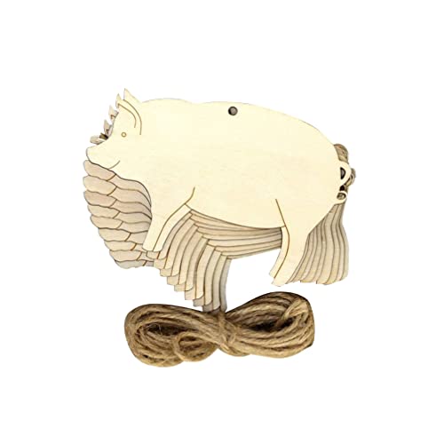 SOIMISS 10pcs Wood Pigs Pieces Embellishments Unfinished Wood Chips Wooden Animal Cutouts DIY Craft Name Tags Slices Patches Pendant with Ropes SOIMISS