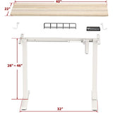SHW Small Electric Height Adjustable Sit Stand Desk with Hanging Hooks and Cable Management, 40 x 22 Inches, White Frame and Maple Top SHW