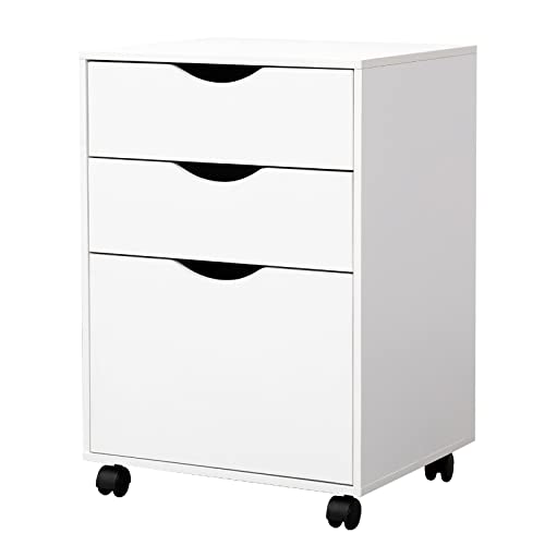 QDSSDECO 3 Drawer Mobile File Cabinet, Rolling Vertical Filing Cabinet fits A4, Legal Paper and Letter Paper for Home Office, White QDSSDECO