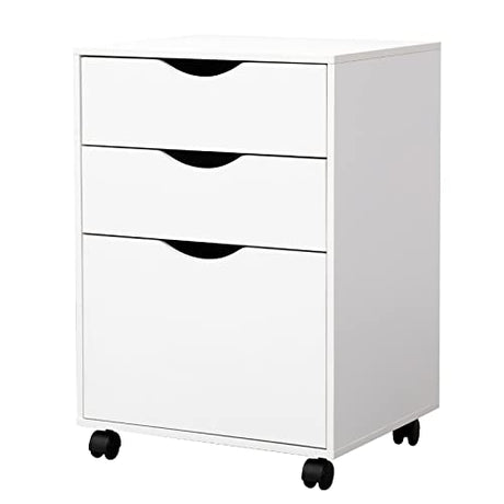 QDSSDECO 3 Drawer Mobile File Cabinet, Rolling Vertical Filing Cabinet fits A4, Legal Paper and Letter Paper for Home Office, White QDSSDECO