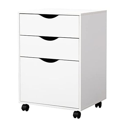 QDSSDECO 3 Drawer Mobile File Cabinet, Rolling Vertical Filing Cabinet fits A4, Legal Paper and Letter Paper for Home Office, White