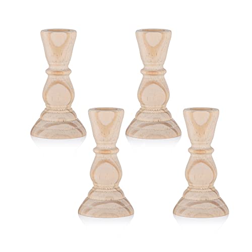 Sziqiqi 4Pcs Unfinished Wood Candlestick Holder for Craft Project, Ready to Stain, Paint or Oil, 4 inches - WoodArtSupply