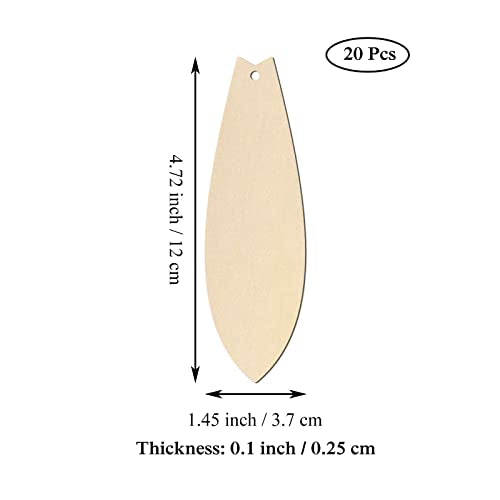 20pcs Surfboard Shape Unfinished Wood Cutouts DIY Crafts Blank Surf Board Wooden Ornaments for Summer Beach Hawaii Luau Party Decoration JANOU