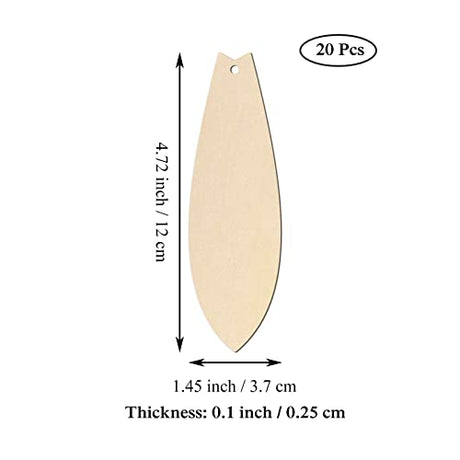 20pcs Surfboard Shape Unfinished Wood Cutouts DIY Crafts Blank Surf Board Wooden Ornaments for Summer Beach Hawaii Luau Party Decoration JANOU