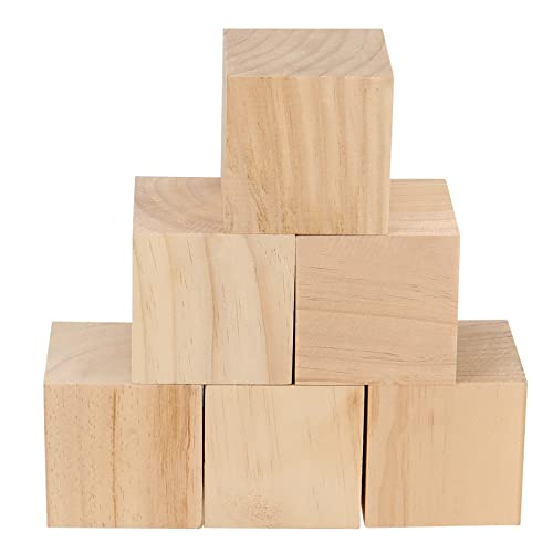 JEUIHAU 60 Pieces 2 Inch Wooden Cubes, Unfinished Wood Blocks, Natural Blank Wood Square Blocks for Painting, Puzzle Making, Decorating, Crafts and JEUIHAU