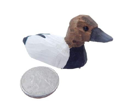 Selsela Canvasback Wooden Duck Figurine - Miniature Bird Statue Handmade Carving Home Decor Decoration Decoy Small Animals - WoodArtSupply