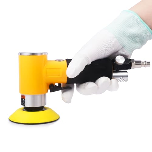 ZHONG AN 2"3" Mini Air Sander Pneumatic Random Orbital Sander, High Speed Pneumatic Palm Sander Air Polisher for Auto Body Work, Woodworking Yellow - WoodArtSupply