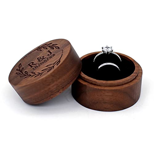 Personalized Ring Box for Wedding Ceremony Engagement Valentine's Day Birthday Customized Ring Bearer Box Walnut Wooden Ring Box Engrave Your Text