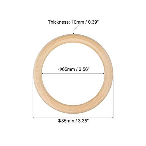 uxcell 10Pcs 85mm(3.3-inch) Natural Wood Rings, 10mm Thick Smooth Unfinished Wooden Circles for DIY Crafting, Knitting, Macrame, Pendant