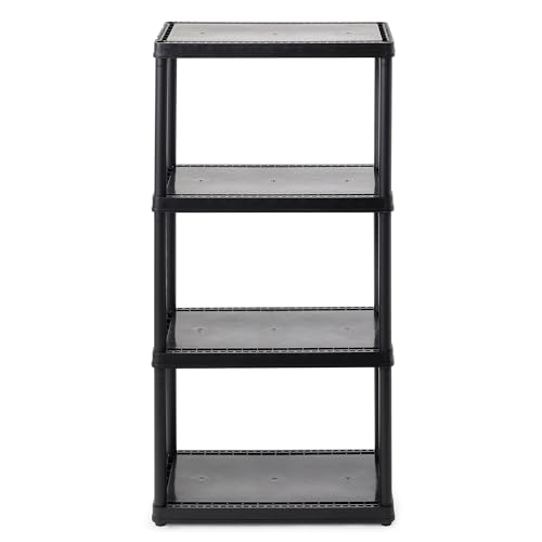 Gracious Living Multipurpose 4 Shelf Modular Design Solid Plastic Lightweight Storage Unit for Indoor and Outdoor Home or Office Organization, Black Gracious Living