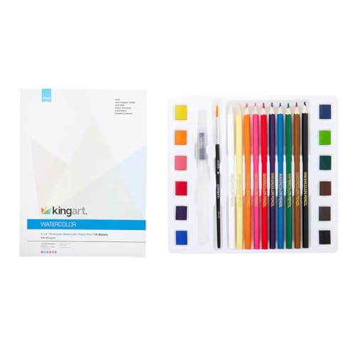 KINGART Studio Watercolor Painting Kit, Including Watercolor Paint, Pencils & Paper, Brushes, Set of 25 KINGART