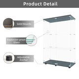 LFT HUIMEI2Y 3-Shelf Tempered Glass Display Cabinet with Double Doors - Quick Install Black Curio Storage LFT HUIMEI2Y