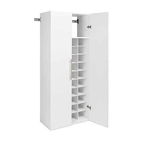 Prepac HangUps Shoe Storage Cabinet, 16"D x 30"W x 72"H, White - WoodArtSupply