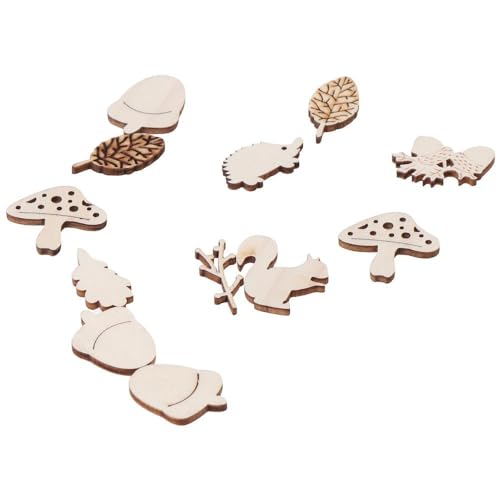 hobbyhub 200Pcs Animals and Plants Wooden Embellishments,Unfinished Wood Cutout Set Forest Animal Leaf Mushroom Craft Pieces Slice Ornament for DIY hobbyhub