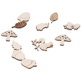 hobbyhub 200Pcs Animals and Plants Wooden Embellishments,Unfinished Wood Cutout Set Forest Animal Leaf Mushroom Craft Pieces Slice Ornament for DIY hobbyhub