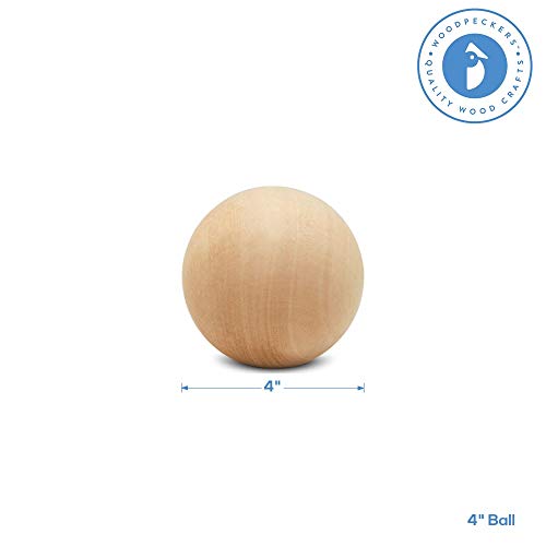 4 inch Round Wooden Balls for Crafts, Bag of 3 Unfinished and Smooth Round Birch Hardwood Balls, and Wooden Spheres, by Woodpeckers Woodpeckers