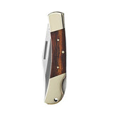 SENBON folding lock back knife 4in 440a sharp outdoor knife sand iron wood copper handle with Leather Sheath SENBON
