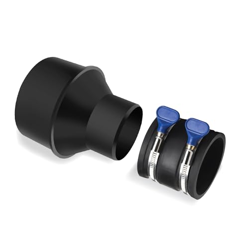 POWERTEC 70402 4" Hose to 2-1/2" Hose Cone Reducer and 2-1/2" Dust Control Flex Cuff with Adjustable Key Hose Clamps for Dust Collection on Power POWERTEC