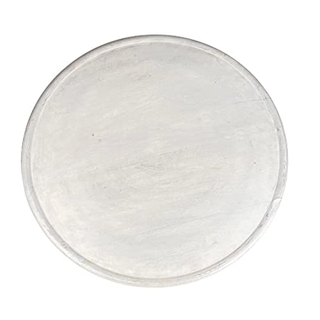 The Urban Port Mango Wood Farmhouse Round Coffee Table with Intricate Diamond Cut-Out Base The Urban Port