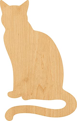 Sitting Cat Laser Cut Out Wood Shape Craft Supply - 4 Inch