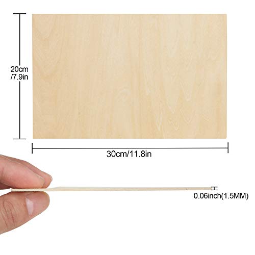 LANIAKEA 20 Pieces Plywood Sheets 8x12x1/16 Inch Rectangle Unfinished Basswood Wooden Sheets 1.5mm for Craft Hobby Model Making DIY Project, Wood - WoodArtSupply