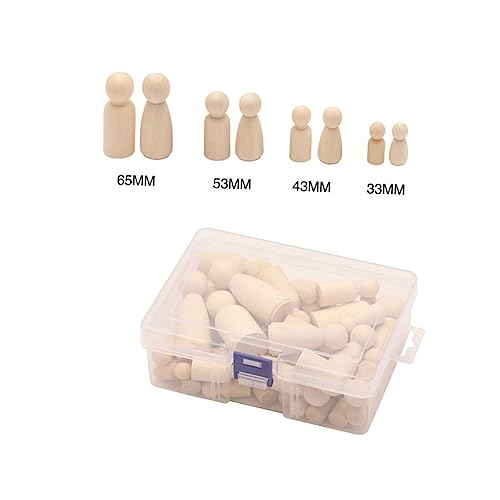 TEHAUX 50pcs Box Unfinished Wood Shape Unfinished Wooden Doll Kids DIY Gift Burlywood peg Doll Wood Figure Unfinished Dolls Kids Supplies Small Nail TEHAUX