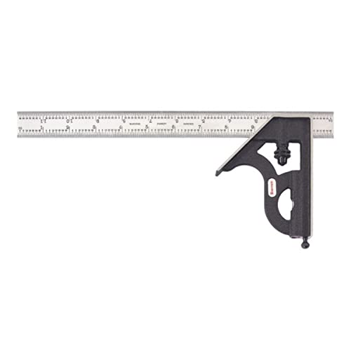 Starrett Steel Combination Square with Square Head - 12" Blade Length, Cast Iron Head, Hardened Steel, Reversible Lock Bolt, Scriber, 4R Graduation Starrett