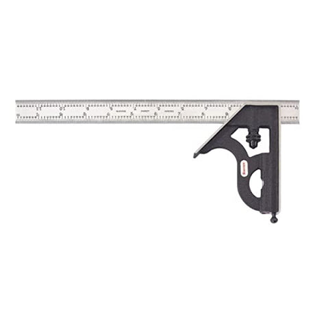 Starrett Steel Combination Square with Square Head - 12" Blade Length, Cast Iron Head, Hardened Steel, Reversible Lock Bolt, Scriber, 4R Graduation Starrett