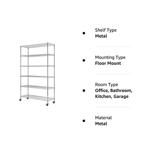 FDW 18x48x82 inch Wire Shelving Unit with Wheels Steel 6 Tier Heavy Duty Layer Rack Storage Metal Shelf Garage Organizer Wire Rack Shelving - WoodArtSupply