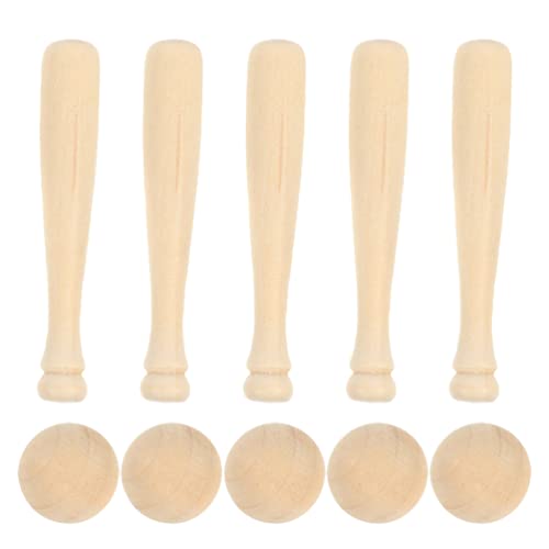 Toyvian Unfinished Mini Wooden Baseball Bats and Balls Unpainted Wood Baseball Bats for Scrapbooking and DIY Craft Projects Toyvian