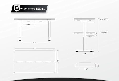 BANTI 48'' Adjustable Height Electric Standing Desk with Double Drawer, Stand Up Home Office Desk with Splice Tabletop, White - WoodArtSupply