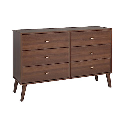 Prepac Milo Mid-Century 6 Drawer Dresser For Bedroom, 16" D x 52.50" W x 33" H, Cherry - WoodArtSupply