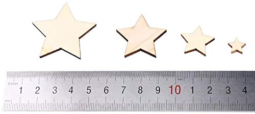 DERAYEE 100 Pcs Unfinished Wooden Stars Ornaments, Assorted Size Cutout Blank Wood Pieces Star for Christmas Wedding Party DIY Crafts DERAYEE