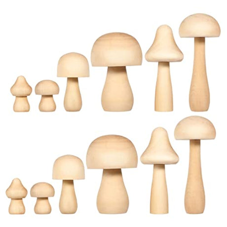 Mushroom Decor Home Decor 12Pcs Wooden Mushroom, Unpainted Decor DIY Craft Supplies Blank Ornaments Wood Mushroom to Paint Graffiti Supplies Gifts Zerodeko