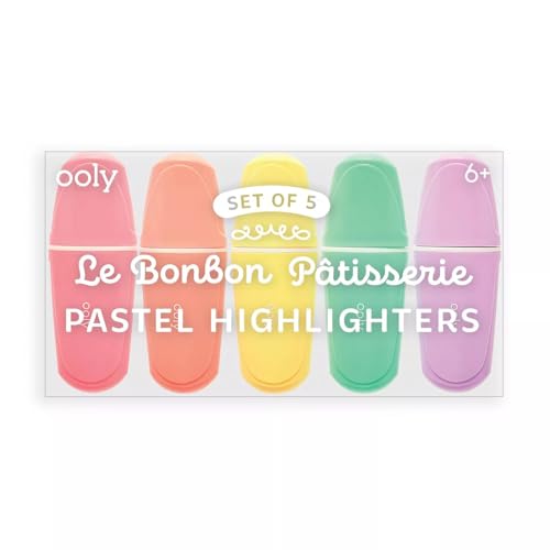 Ooly Le BonBon Mini Highlighter [Set of 5] - Pastel Colors, Chisel Tip- For Note Taking, Drawing, Art Supplies, School Supplies for Kids [Le BonBon Ooly