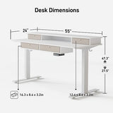 FEZIBO Sturdy Height Adjustable Electric Standing Desk with Drawers, 55 x 24 Inch Stand Up Table with Large Storage Shelf, Sit Stand Desk, White Top FEZIBO