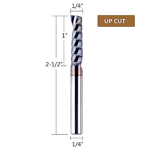 SpeTool O Flute CNC Router Bit 1/4 Inch Shank 1 Inch Cutting Length with Extra Long Life Coating Single Flute End Mill for Acrylic Aluminum Wood Cut SpeTool