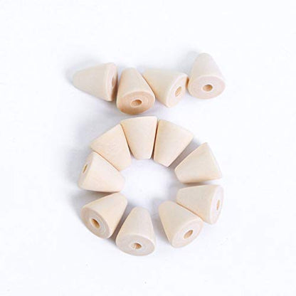 HEALLILY Natural Wood Beads Cone Shaped Beads Wooden Loose Spacer Beads for DIY Craft Handmade Jewelry Accessories 50Pcs